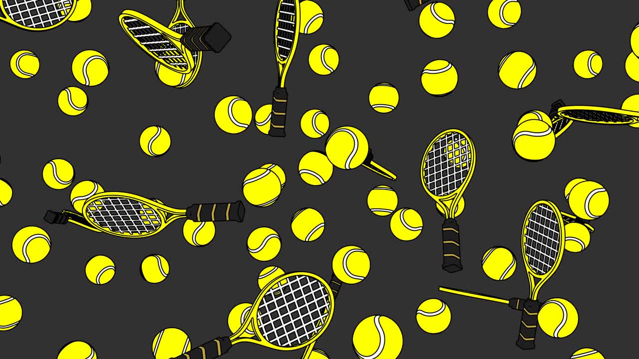 회색 바탕에 노란색 테니스 공과 테니스 라켓을 그린 스타일입니다.