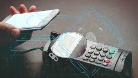 animación de un circuito integrado a través de un teléfono inteligente y una terminal de pago