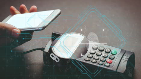 animation of integrated circuit over smartphone and payment terminal