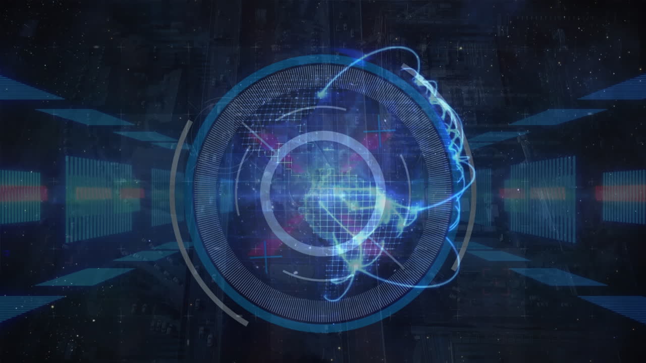 animación de globos y pantallas móviles en el espacio digital oscuro