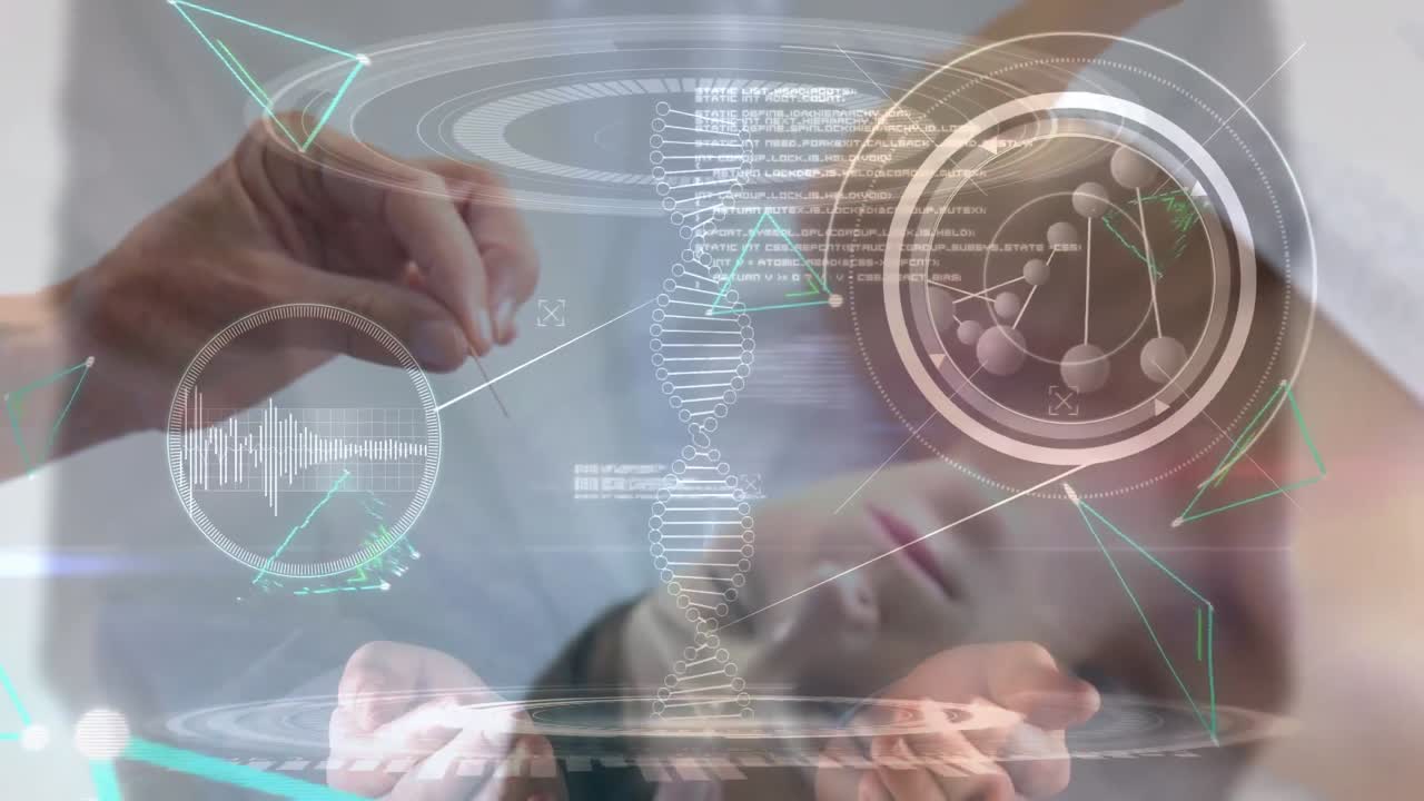 마사지를 하는 백인 여성에 대한 과학적 데이터의 애니메이션