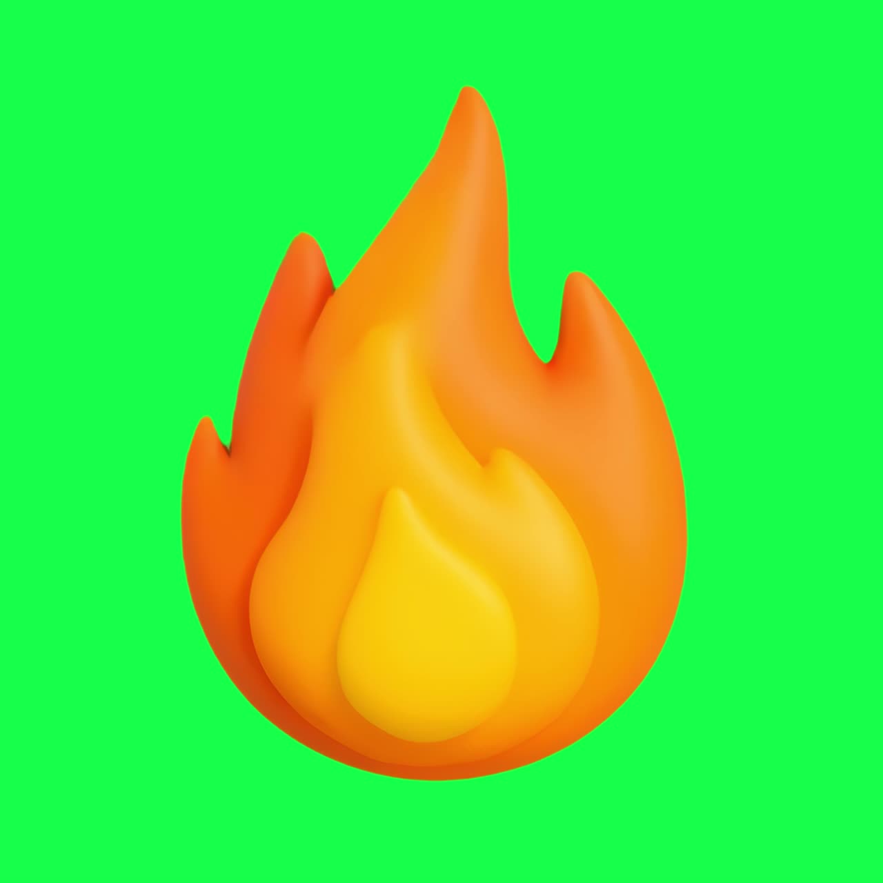 Vibrant 3D flame animation, transparent 4K video, green screen