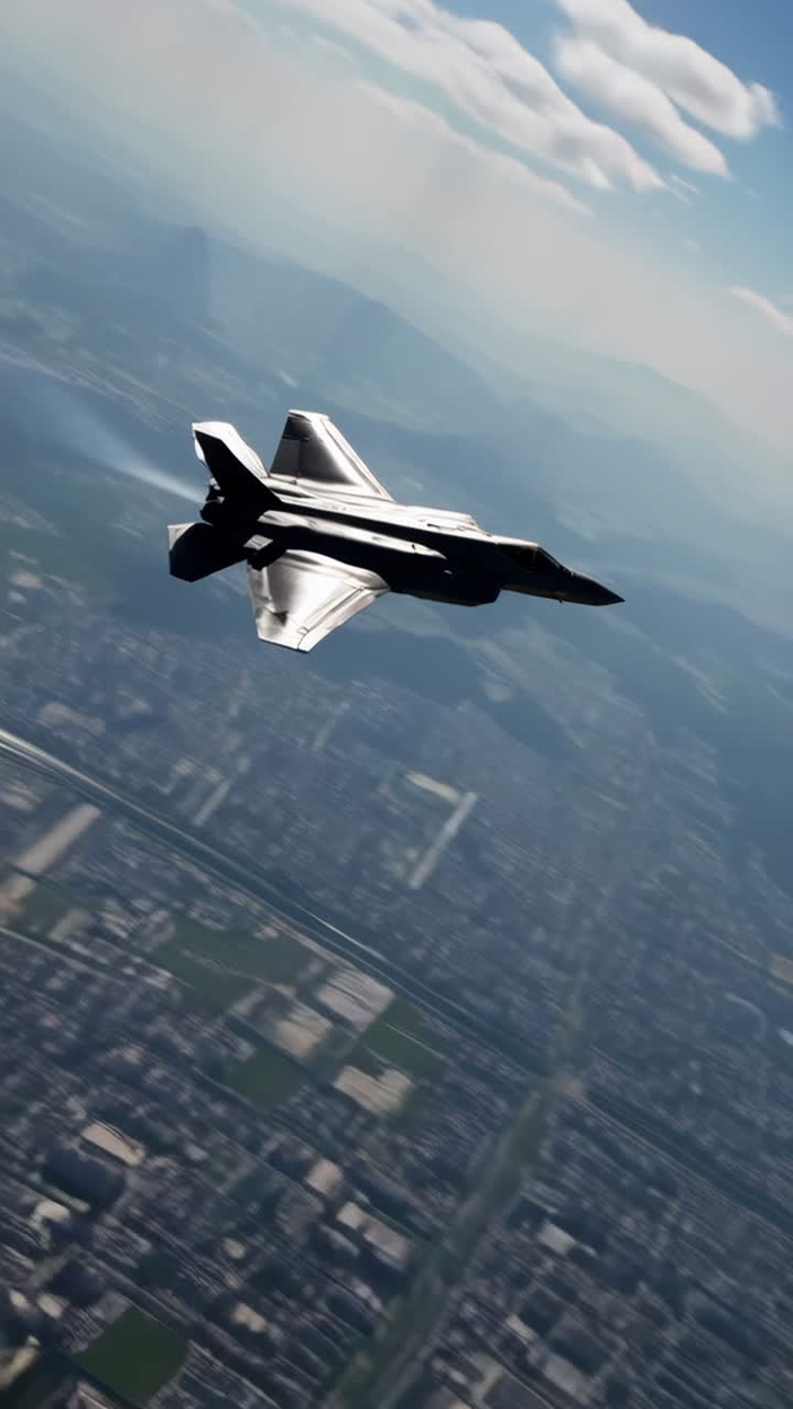 Fighter Jet Over Cityscape