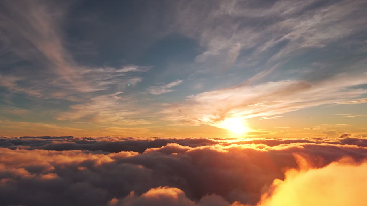Breathtaking drone sunrise above clouds in the Philippines with golden light and dramatic sky, perfect for travel, nature, and cinematic projects
