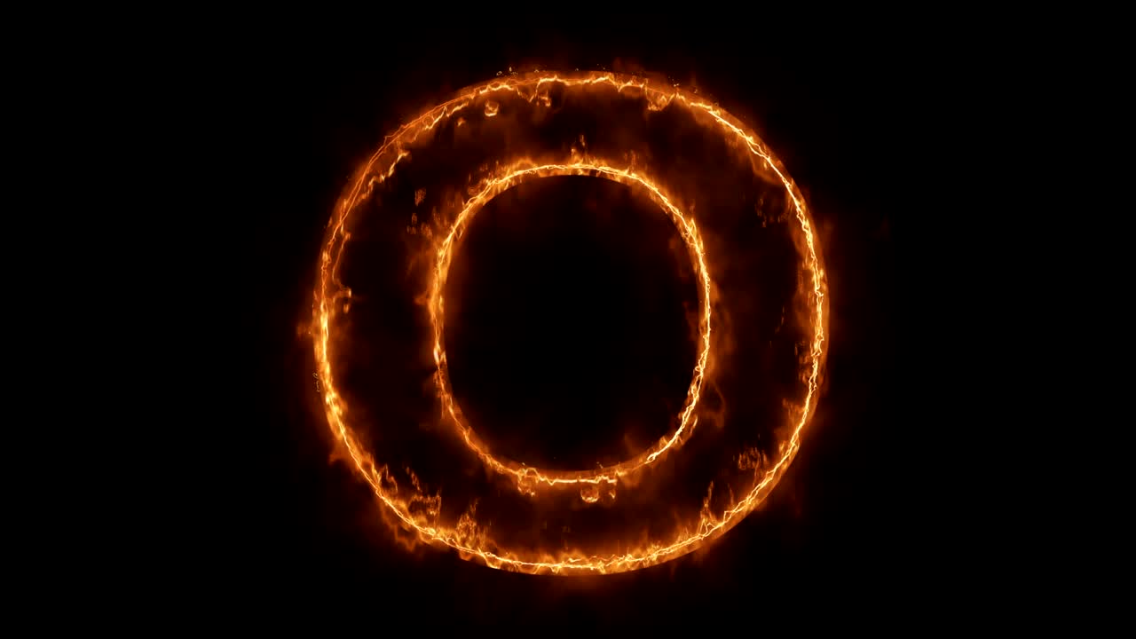 alfabeto o palabra animado caliente ardiendo ciclo de llama de fuego realista.