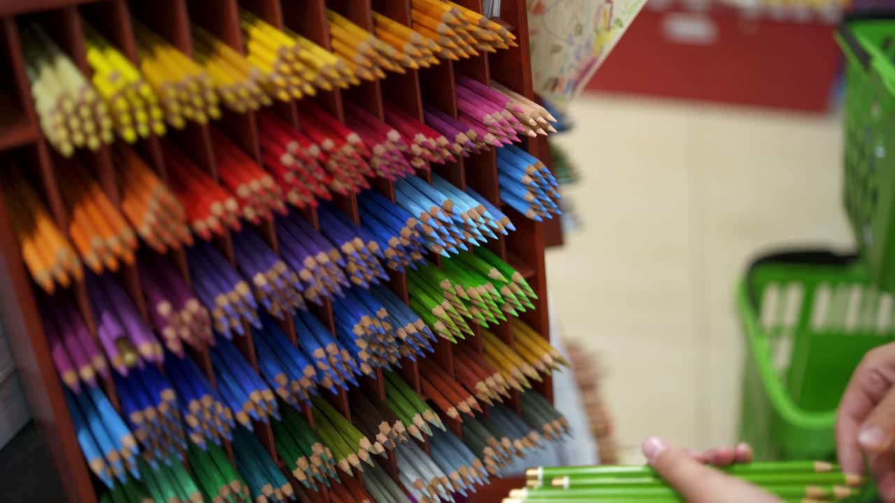 School supplies and stationery store. Buying school supplies in stationery store, back to school