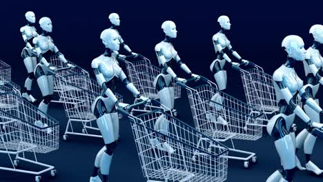 4k concept animation of women robots shopping