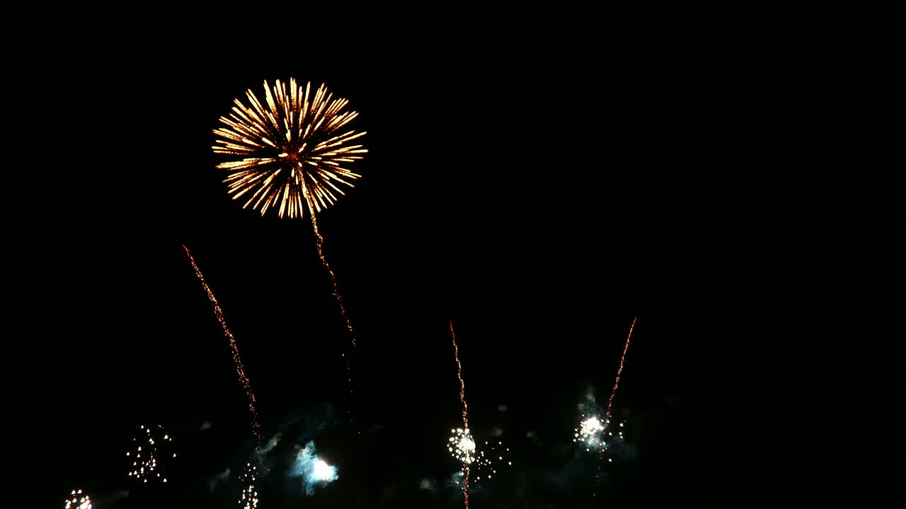 Magnifico spettacolo di fuochi d'artificio astratti e colorati per una celebrazione, su sfondo notturno