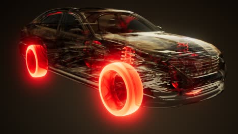 car wheels glowing in car