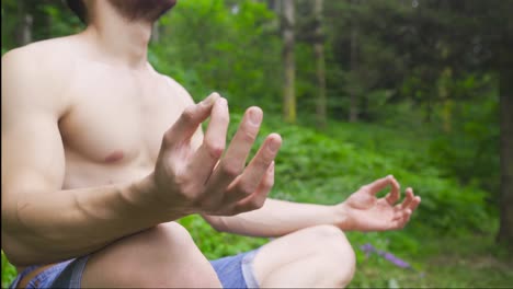 hombre haciendo yoga en la vegetación.