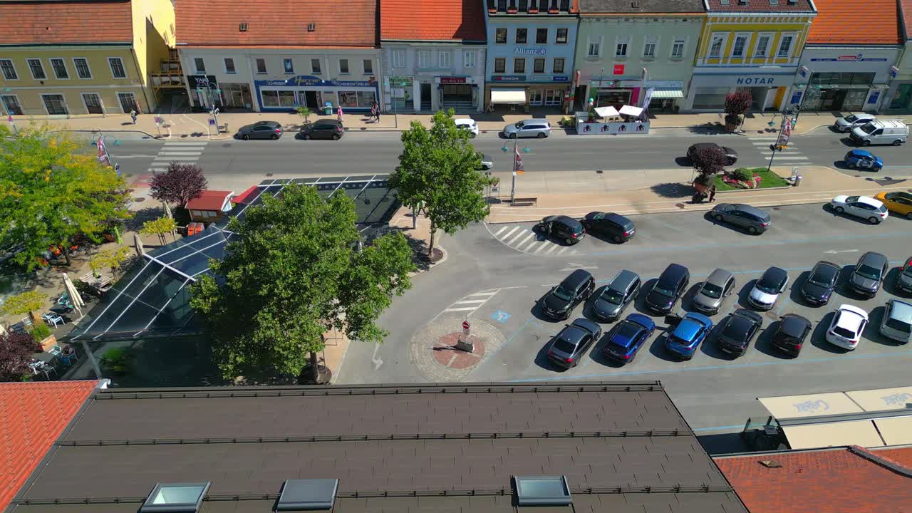A View of Buildings and Parked Cars in Mistelbach, Nieder&ouml;sterreich, Austria - Aerial Shot