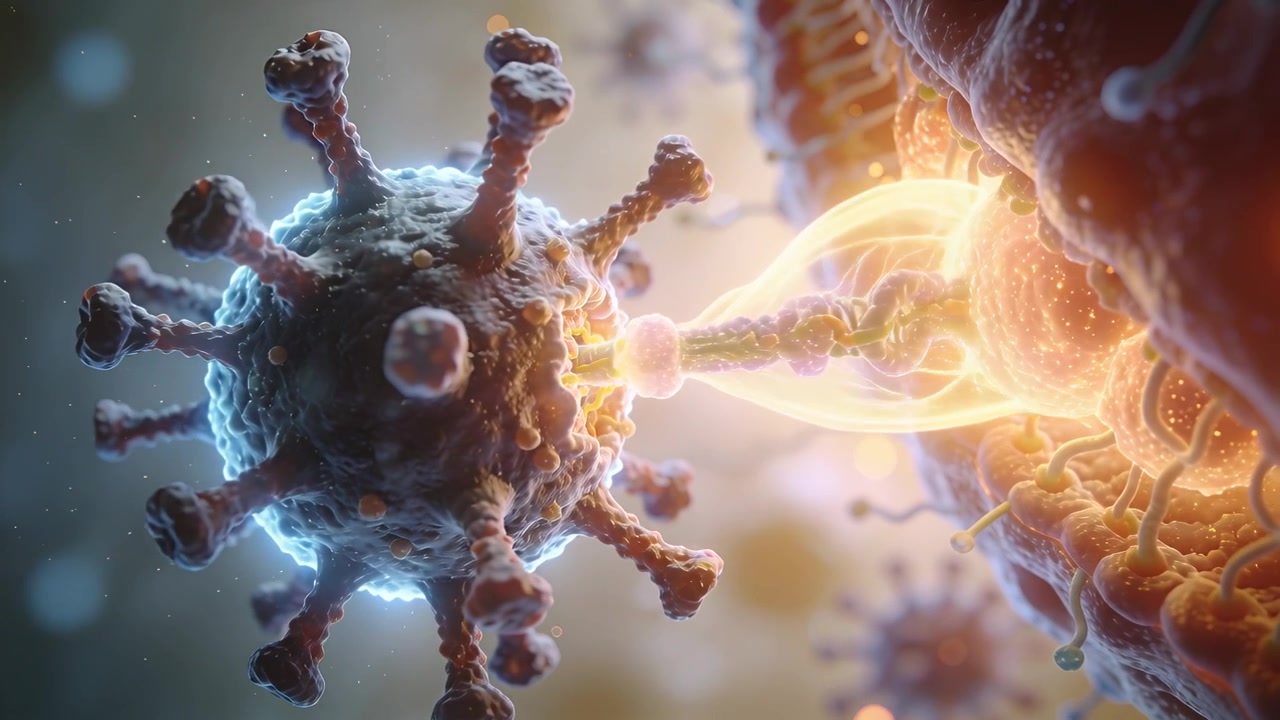 Virus bevæger sig og binder til receptorer ved membran, trækker genom ind i fusionspore for indtrængen, kopirum
