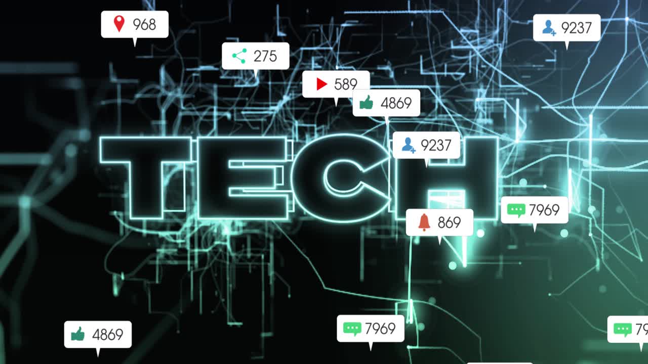 Wireframe lines reorganizing into TECH, badges popping and clustering, showing engagement surge