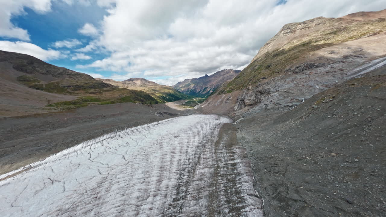Scenic view of Morteratsch Glacier trail, summer hike, serene mountain landscape