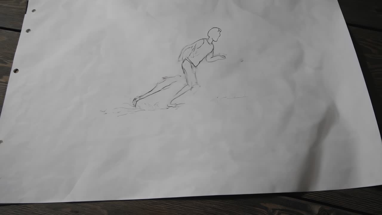 Dynamic pencil sketch depicting an athlete running at full speed, capturing movement and athleticism in a simple yet expressive style on white paper