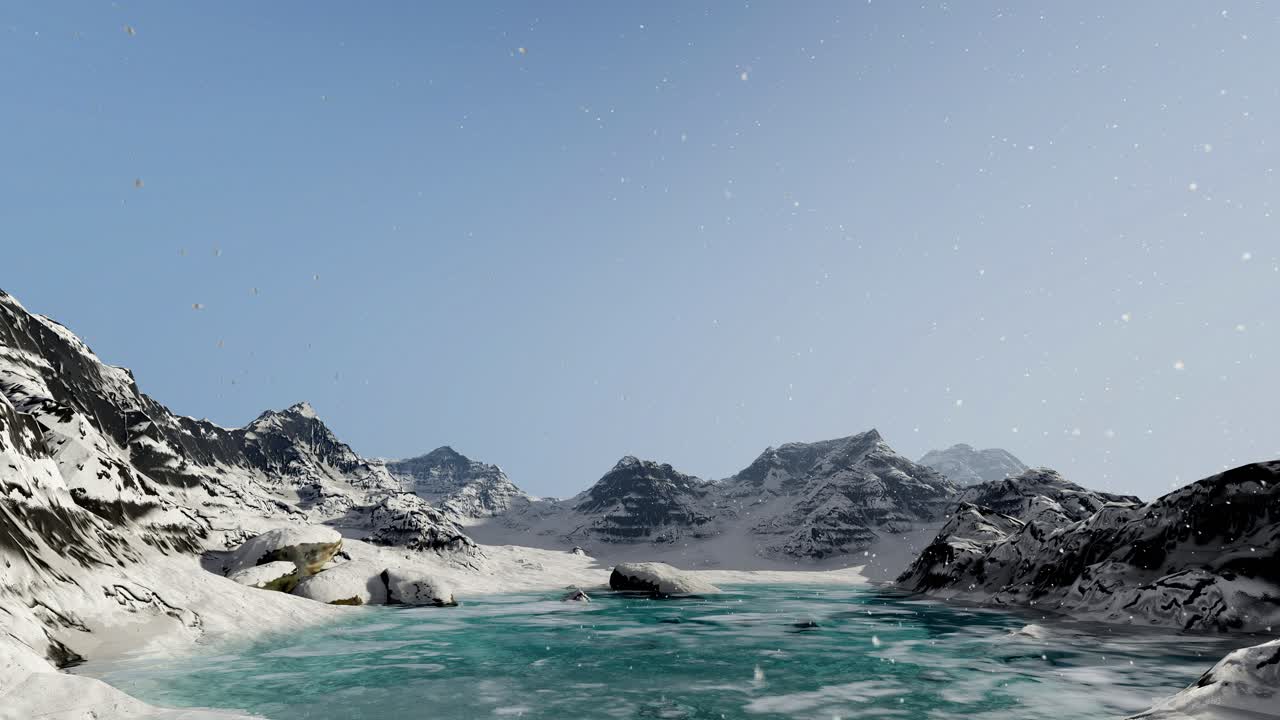 얼어붙은 호수와 함께 눈 인 산악 풍경