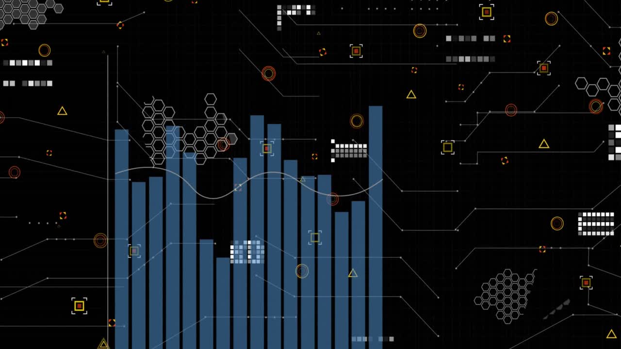 Animation of statistical data processing against black background