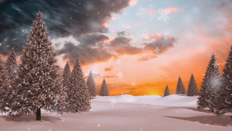 Animation-of-snow-falling-in-winter-landscape