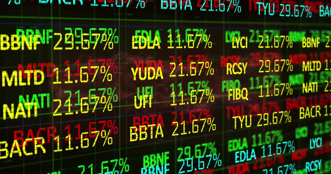 Animazione dell'elaborazione di dati finanziari su sfondo nero