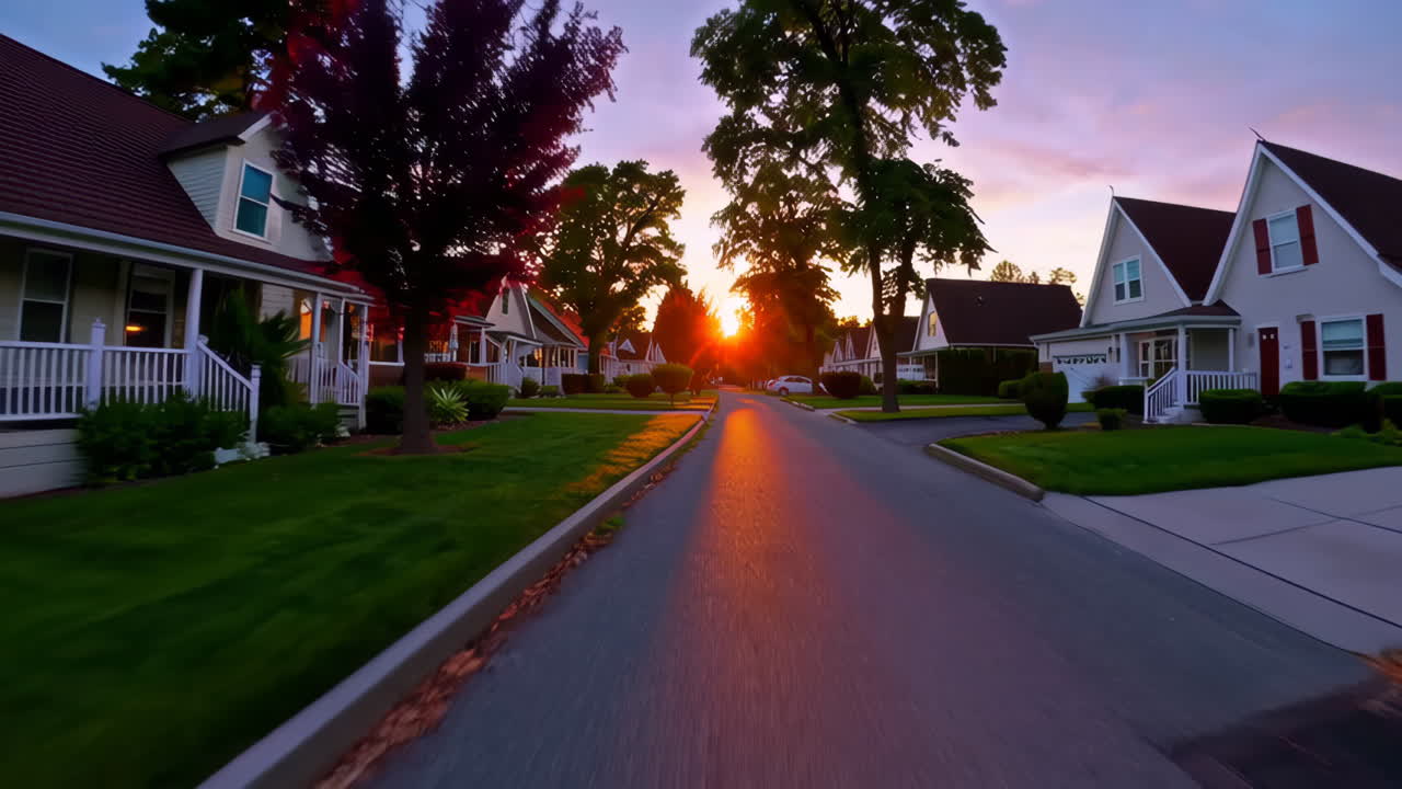 Sunset View of a Suburban Street