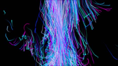 arte astratta luminosa sullo sfondo di linee di neon che cadono come un arcobaleno disco