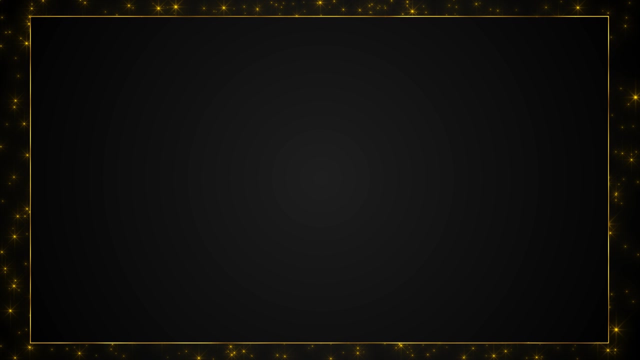 Gold sparkle border copy space with black center thin golden frame and glitter star edges perfect