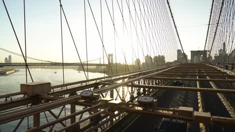 sunset view of the brooklyn bridge in new york city