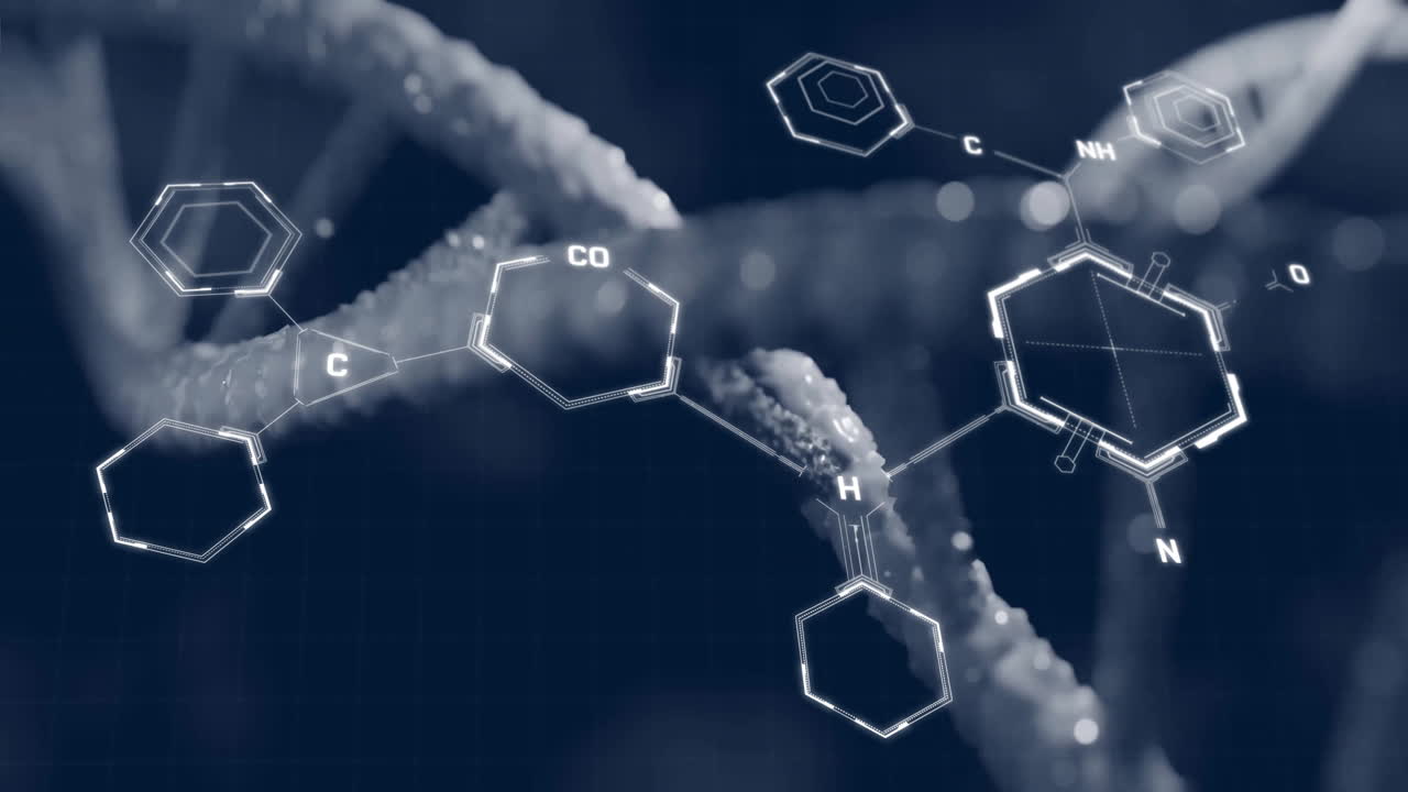 animación del procesamiento de datos científicos sobre el hilado de cadenas de adn