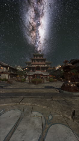 traditional chinese architecture at night with milky way