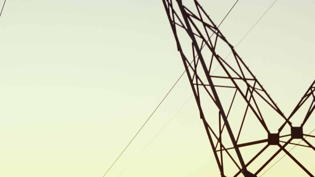 High voltage electric pole during sunset 4K 4k