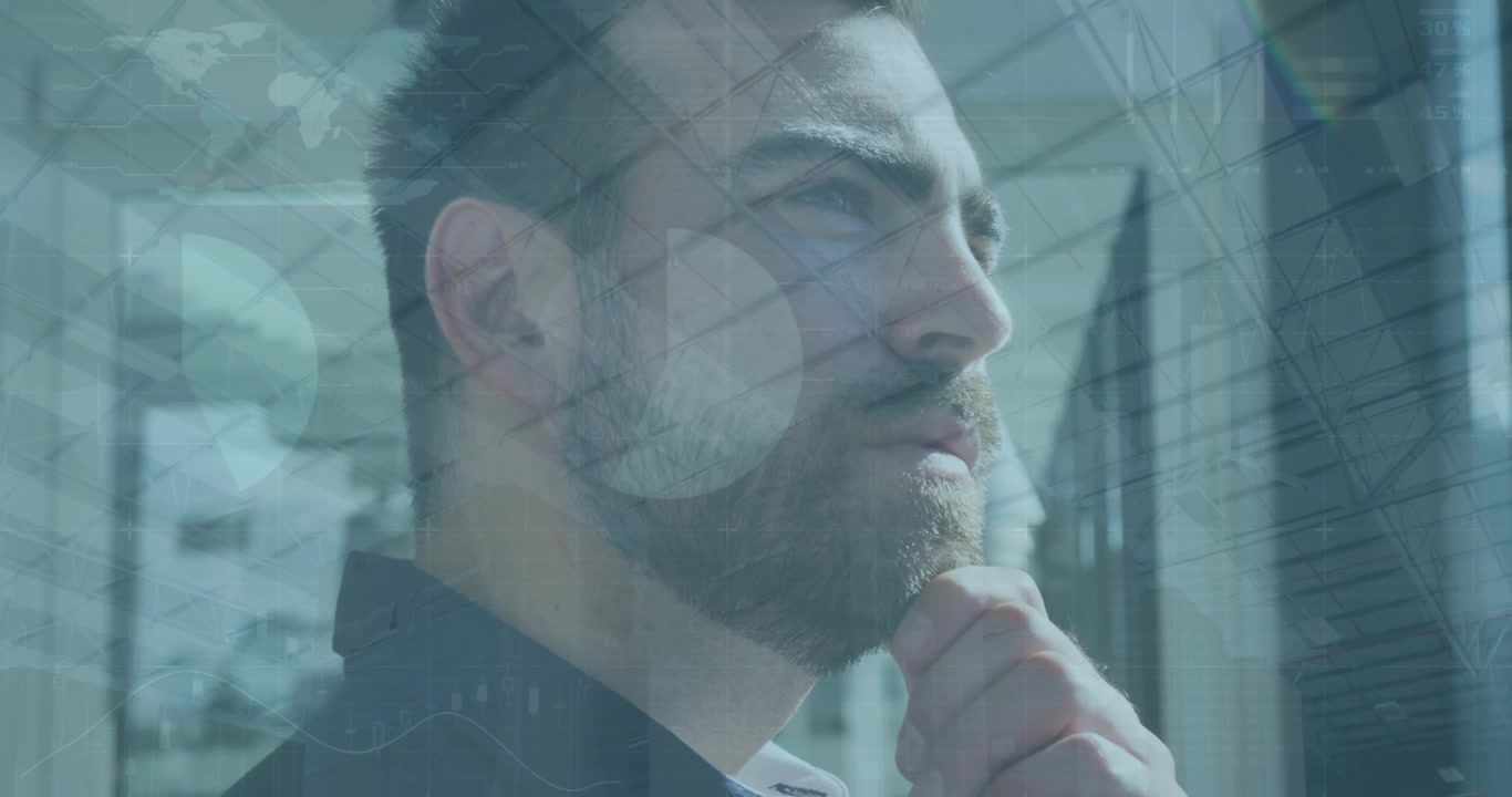 Animation of data processing over caucasian businessman in office