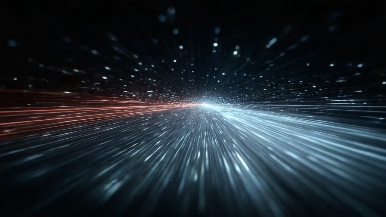 Dynamic Motion Through a Vortex of Light: Captivating Visuals of Rapid Movement Highlighting Energetic Particles and Vibrant Colors in an Abstract Space