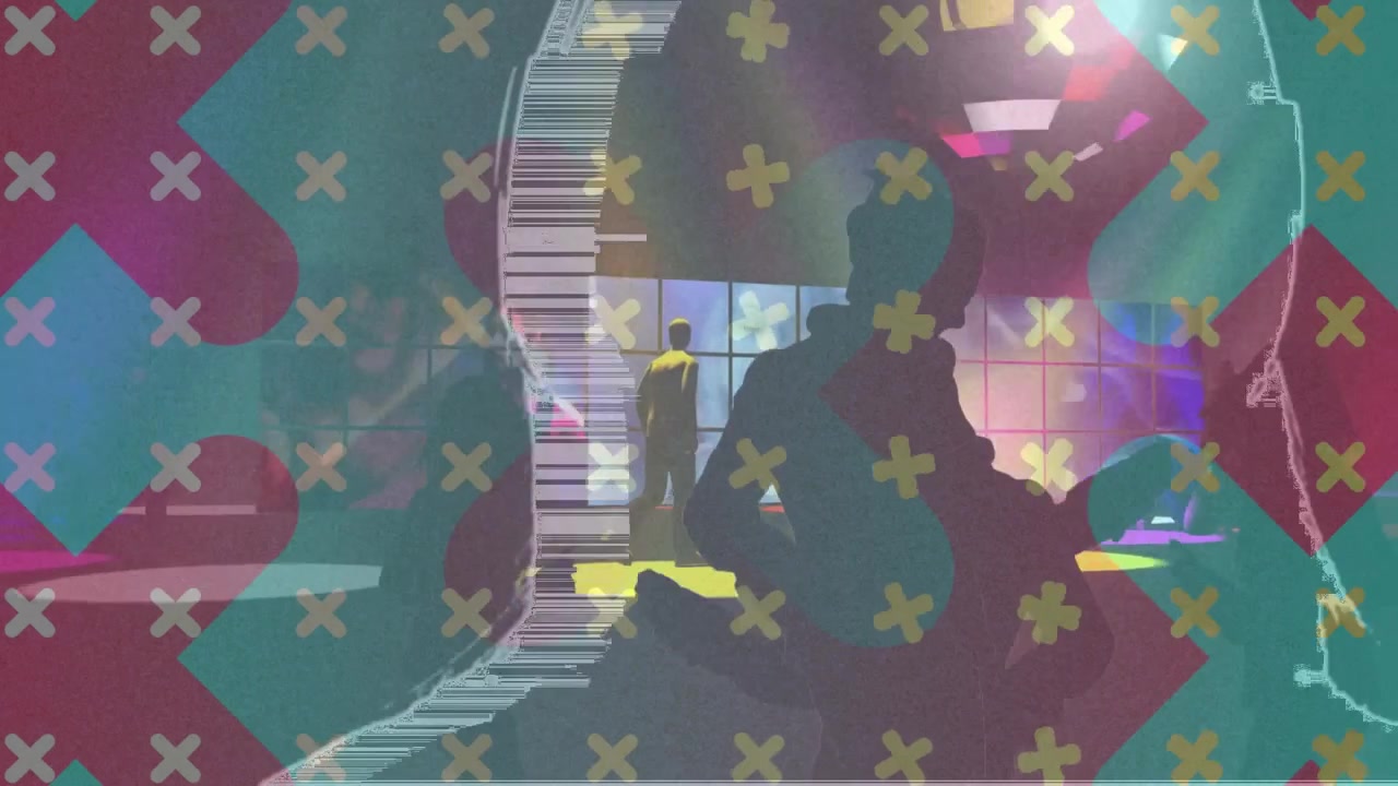 Three women silhouettes moving to beat as glitch overlay pulses and reveals performer in tech demo