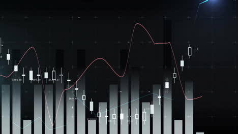 animación del procesamiento de datos y diagrama sobre fondo negro