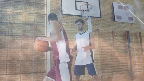 animación de la red de conexiones sobre jugadores de baloncesto en el gimnasio