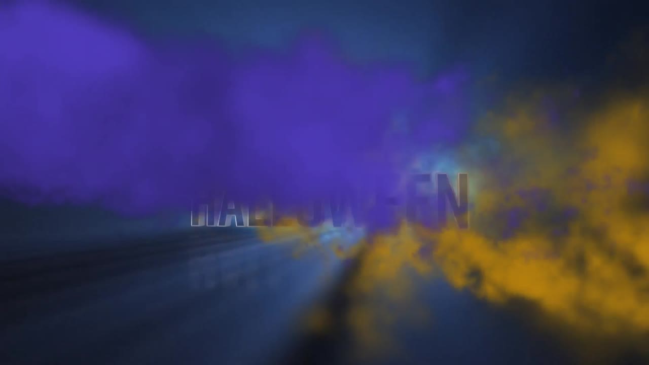 анимация написания хэллоуина с синим и оранжевым дымом на черном фоне