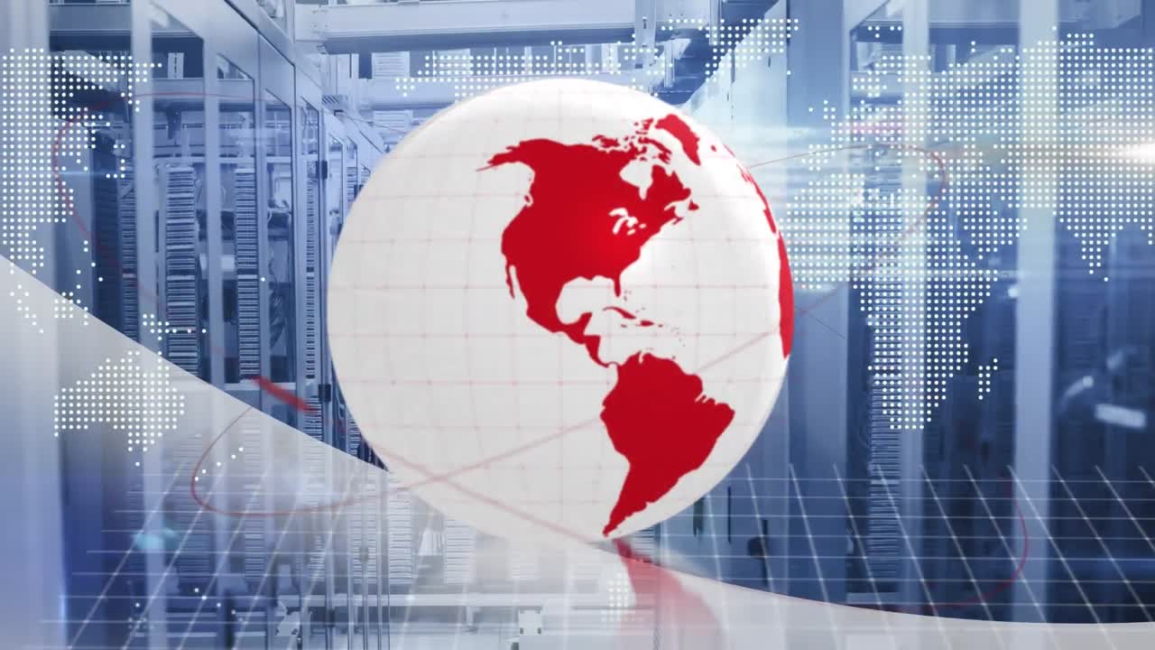 지구의 애니메이션과 컴퓨터 서버를 통한 데이터 처리