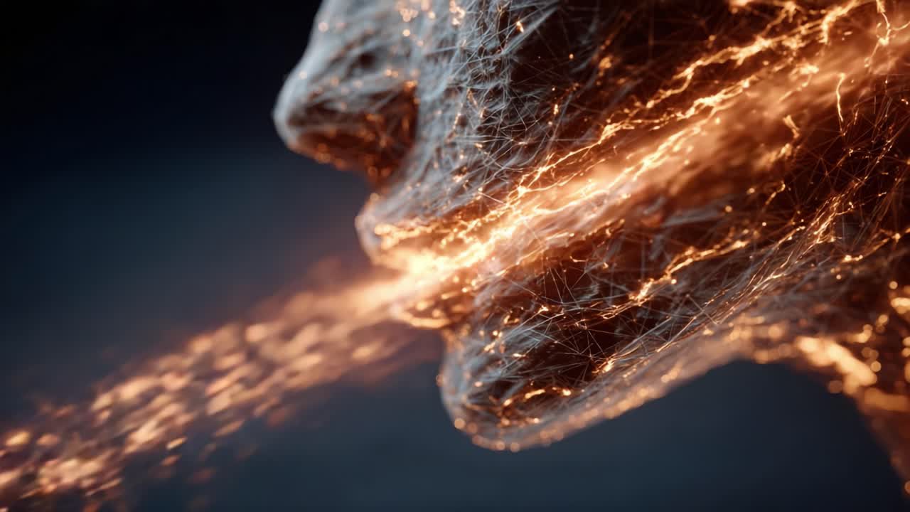 Una visualizzazione surreale di respiro e luce: Primo piano accattivante di una forma di testa evocativa immersa in motivi radiosi di energia e texture