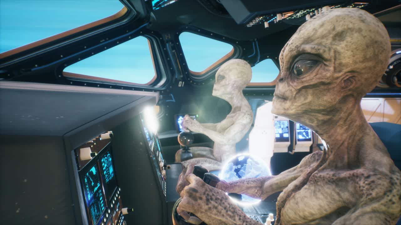 외계인 침략자들은 그들의 공상과학 우주선에서 탐사되지 않은 깊은 공간을 통해 서두르며, 벌레 구을 통해 우주 비행의 개념은 우주 또는 공상 과학 배경에 완벽합니다.