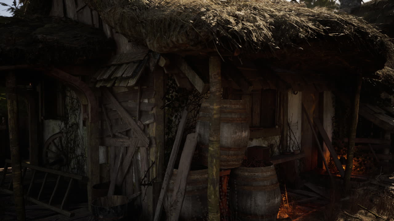 una cabaña de madera en ruinas en un bosque