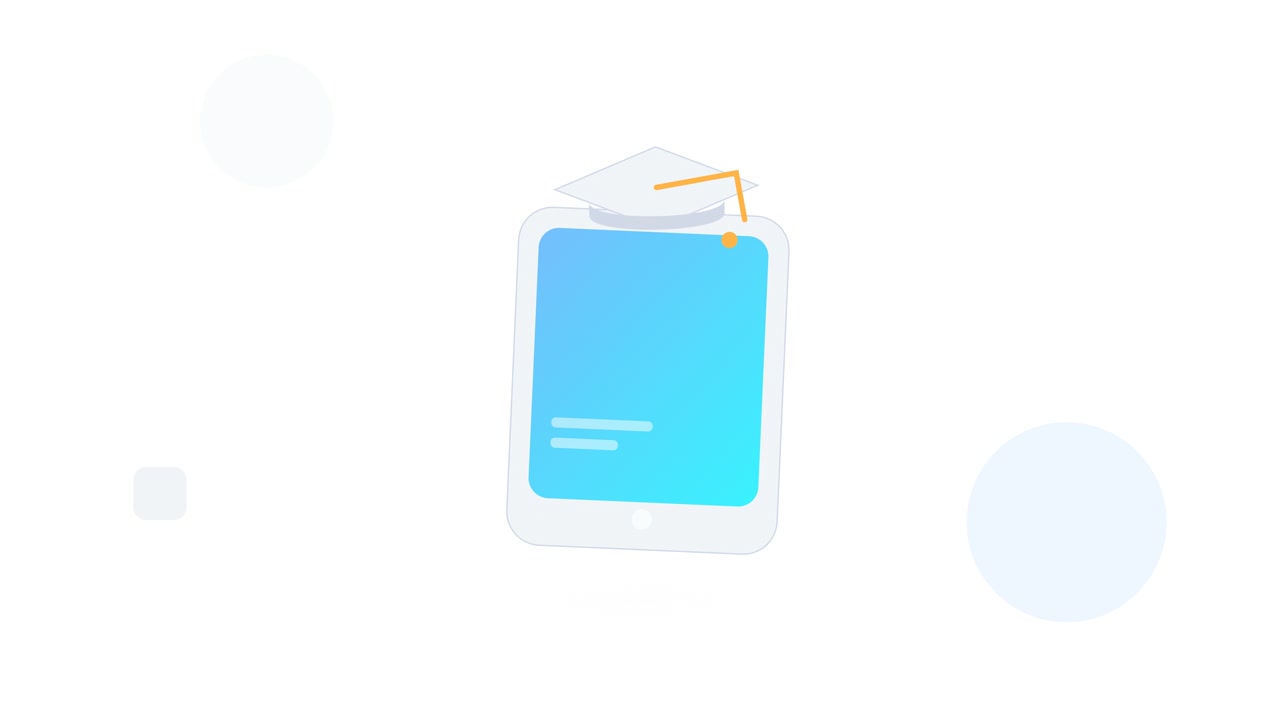 Animated Tablet with Graduation Cap Representing E-Learning