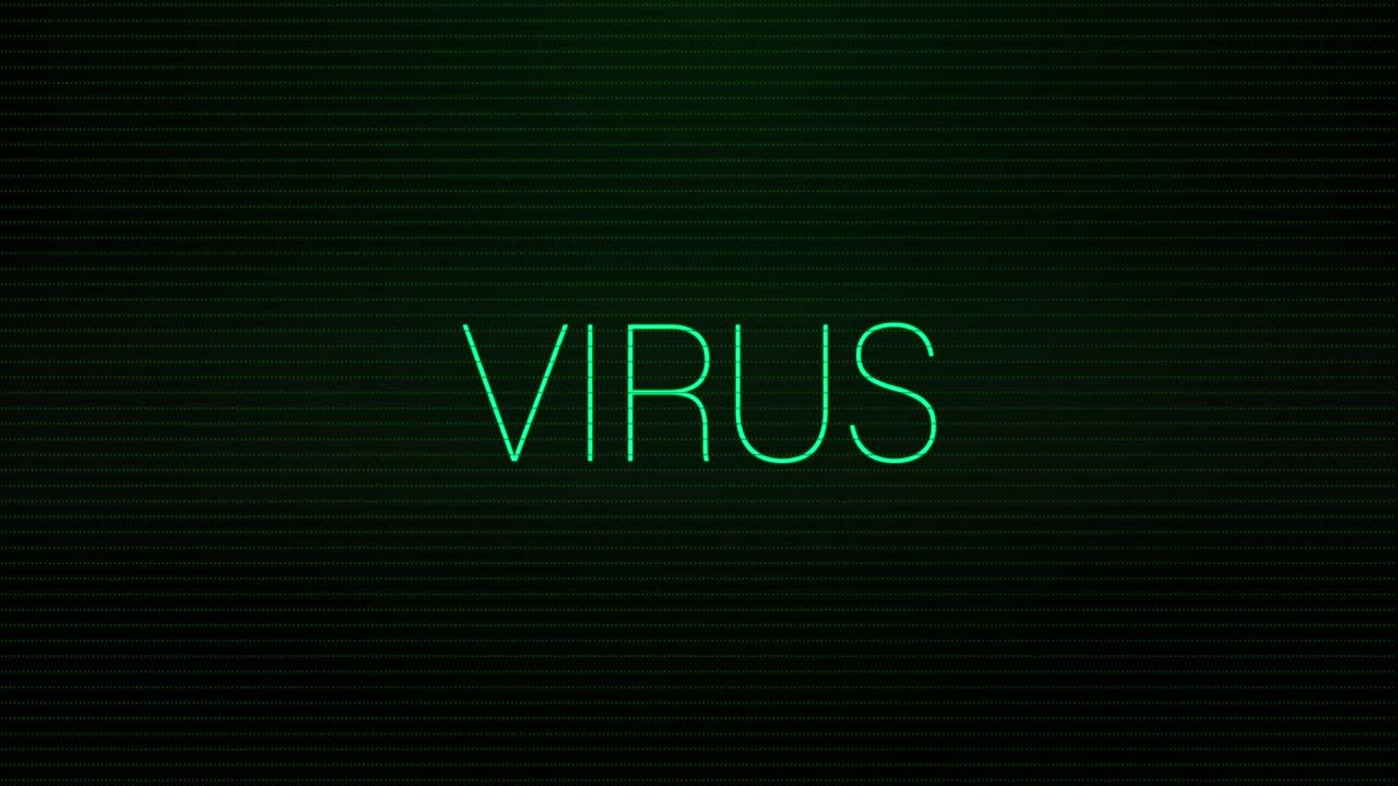 animación de interferencia sobre el texto del virus en fondo negro