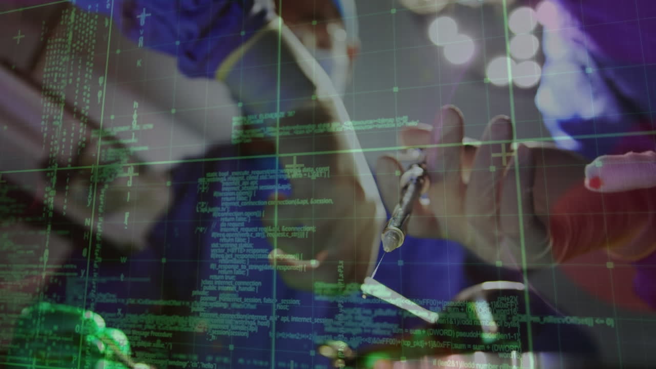 수술 중 백인 외과 의사에 대한 데이터 처리 애니메이션