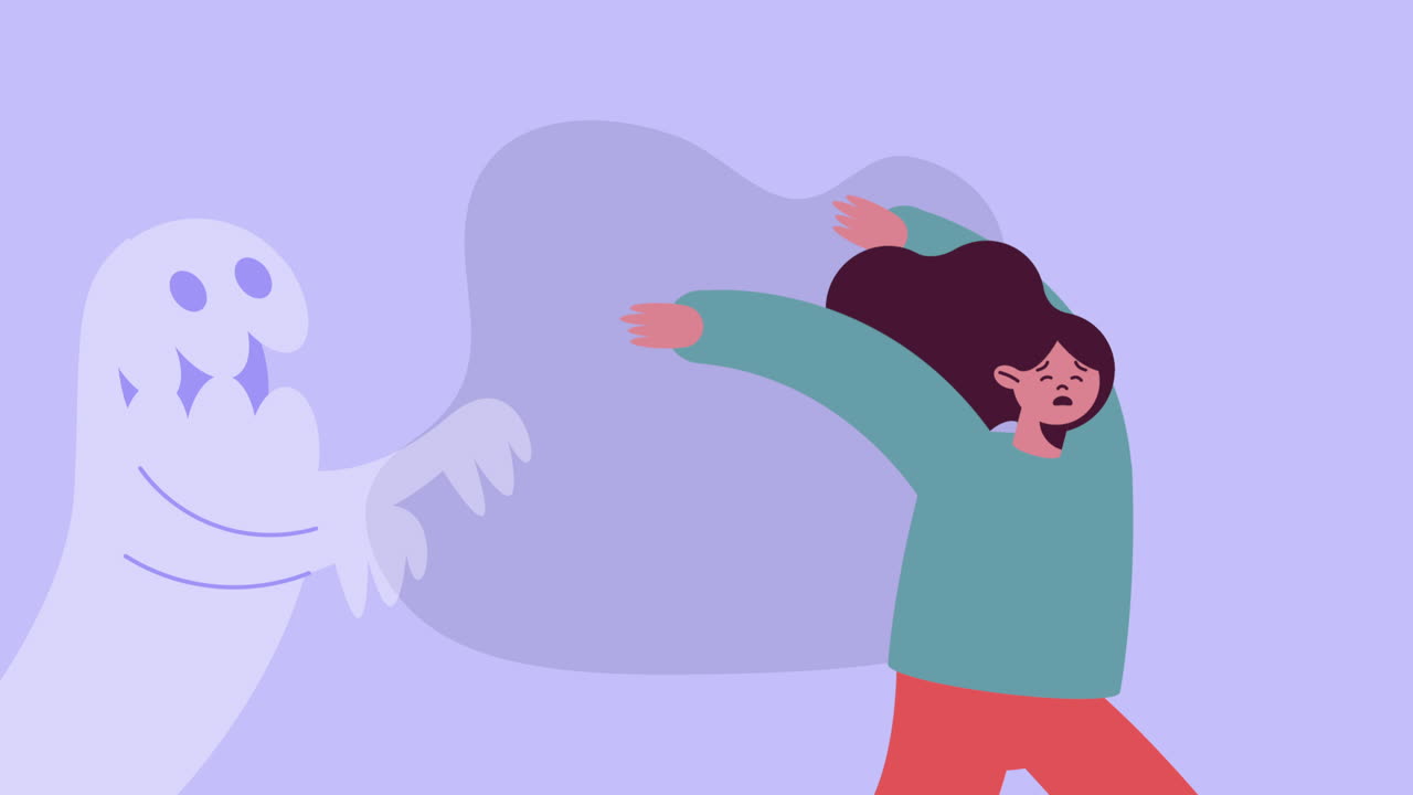 una chica asustada huyendo de un fantasma.