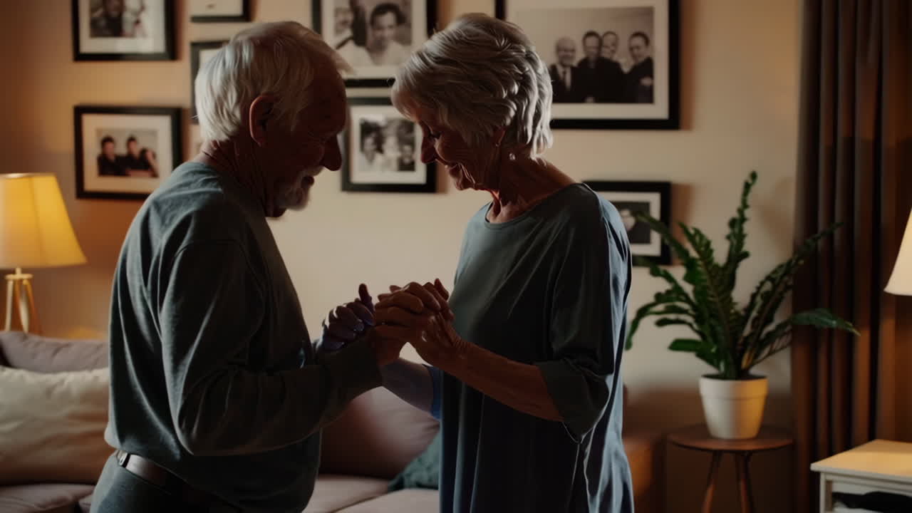 Elderly Couple Dancing in Living Room