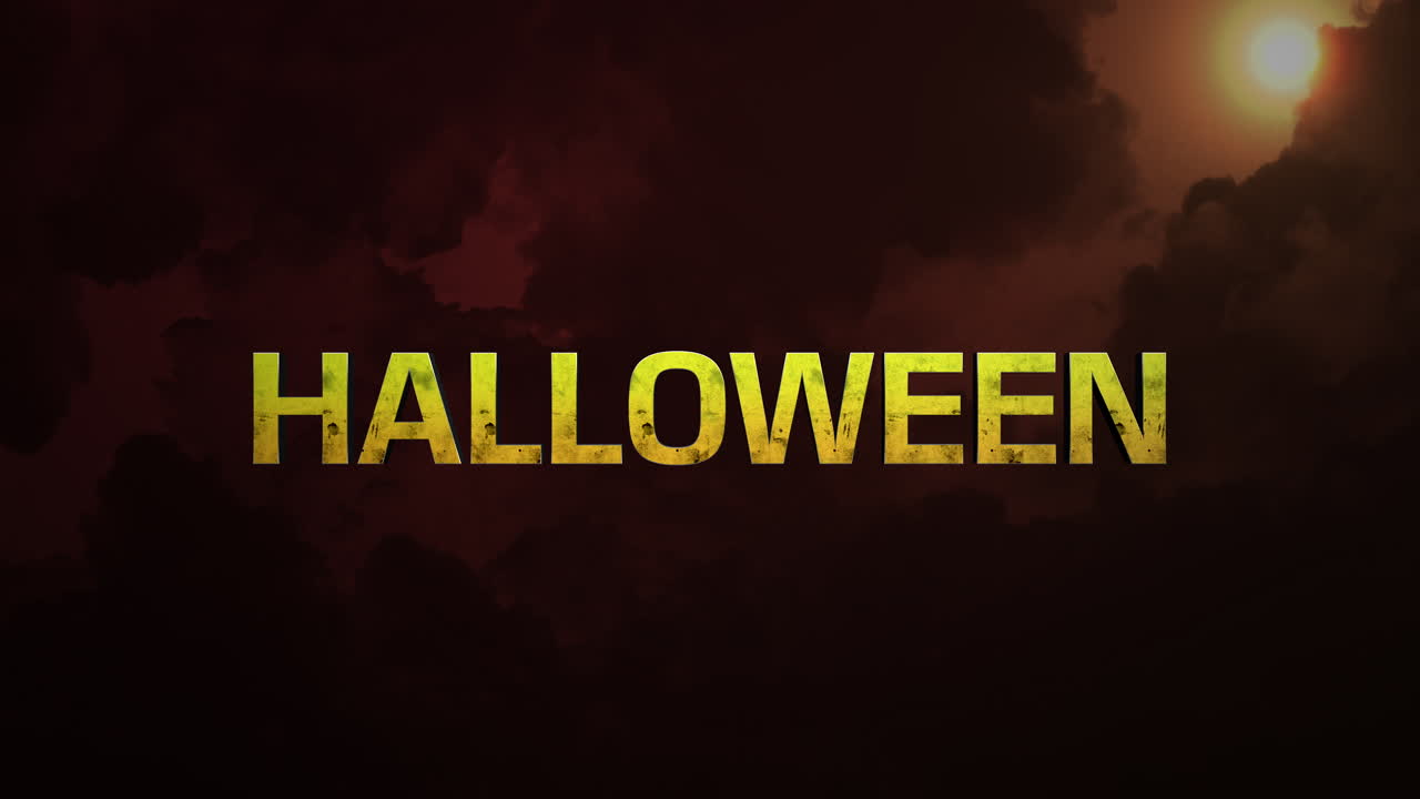 nubes siniestras formando texto de halloween en un cielo nocturno cinematográfico