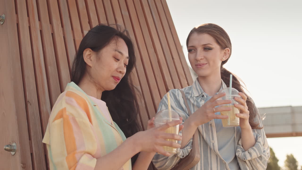 Girlfriends Toasting with Lemonade Plastic Cups
