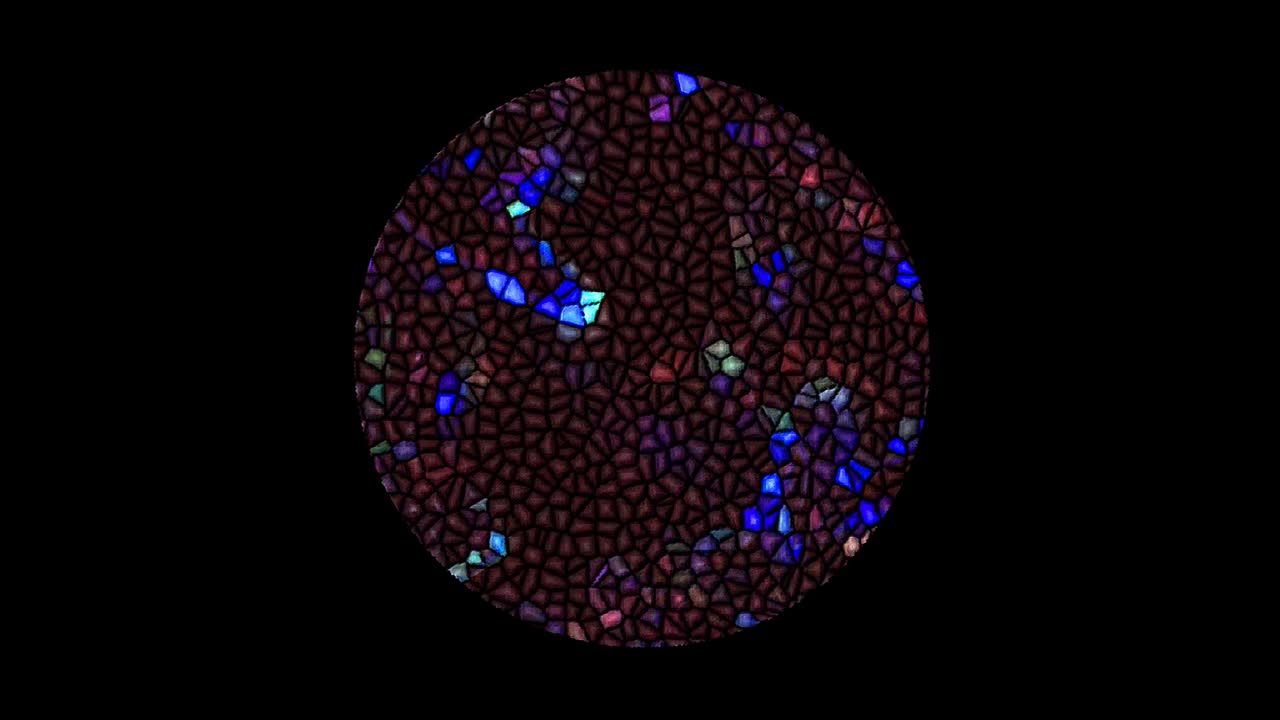 forma redonda animada de luces intermitentes multicolores, sobre un fondo negro