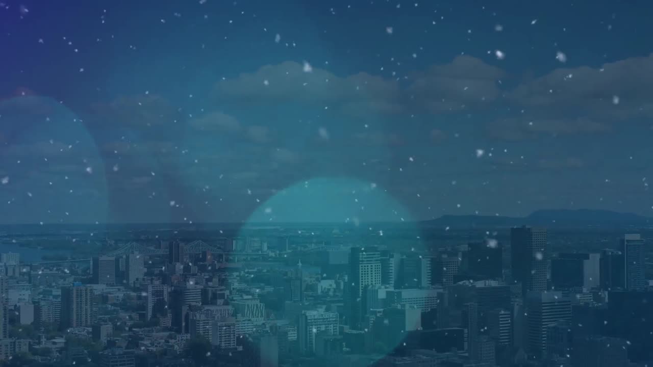 도시 풍경 위에 떨어지는 점들의 애니메이션