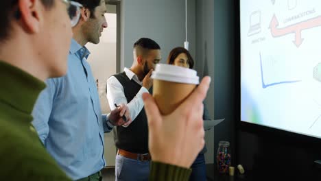 ejecutivos discutiendo en la pantalla en la sala de conferencias 4k